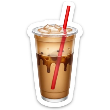  plastic cup of iced coffee with one straw. sticker
