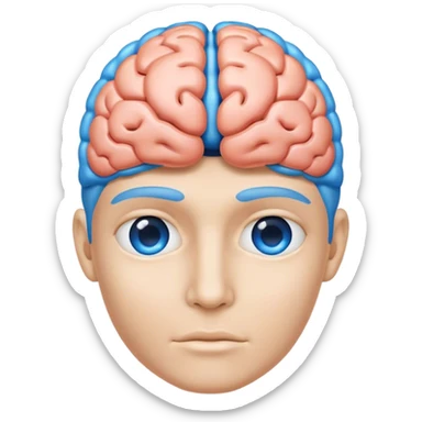A real person face emoji and hair is replaced by a blue brain sticker