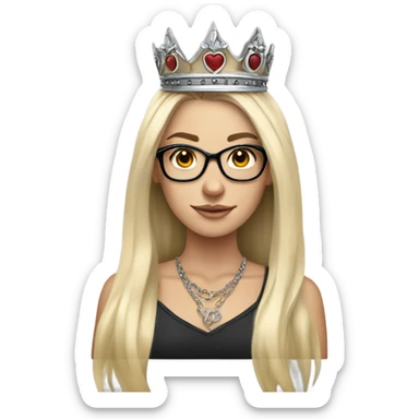 beautiful white girl with tattoos, wearing a crown and glasses with long blond hair  sticker