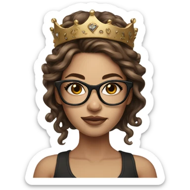 Hyperrealistic beautiful  girl, wearing a crown and glasses with tattoos, with long brown hair  sticker