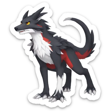 Anthro Cute cool black red white yellow nargacuga-sergal animal hybrid Fakemon full body sticker