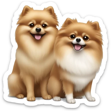 White Pomeranian and brown Pomeranian playing together  sticker