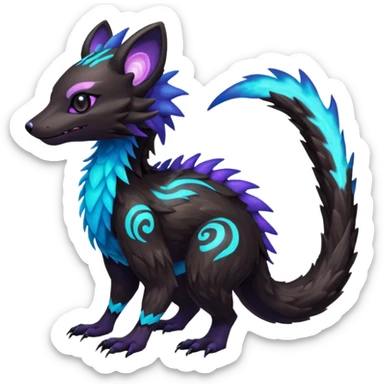 Colorful bioluminescent dark abysmal abyssal neon-glowing Trico-Sergal-Furret-Ferret-Wickerbeast-Vernid-fusion-Fakemon-animal-hybrid-creature, full body sticker