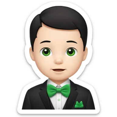 baby boy black hair in suit, with green bow, happy sticker