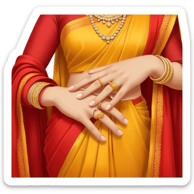 Two hands in a engagement..One hand of groom and one hand of bride. Bride hand - red/yellow saree. groom- light orange punjabi (oonly hands will be visible in the image). Groom's hand is holding a ring and bride's hand will be wearing the ring.*ONLY HANDS WILL BE VISIBLE IN THE IMAGE* sticker