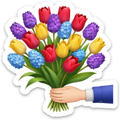 tulip, hyacinth and hydrangeas boquet in one hand held boquet sticker