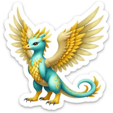 colorful lush ethereal divine winged exotic patterned beautiful elegant pretty realistic Fakémon-Digimon-Fionbri-Trico-creature (full body) sticker