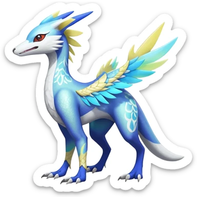 Colorful scaly flurry iridescent shiny bioluminescent translucent luminescent neon pastel bright pale Latias-Sergal-Vernid-Lombax-Renamon-Zeraora-Bastet-Fakémon-hybrid-fusion-creature, full body sticker