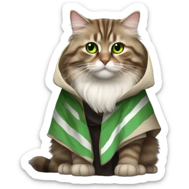 Brown with black stripes and green eyes Siberian cat dressed as obi wan kenobi sticker