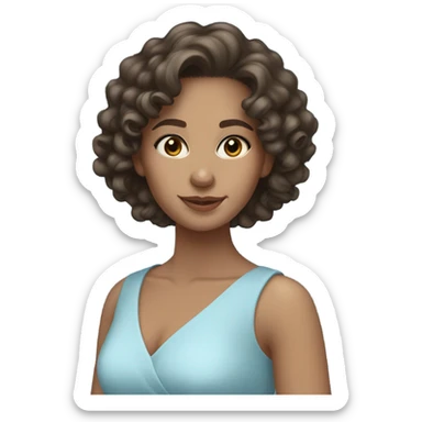 Pretty brunette long curly haired woman in a light blue pretty modest dress  sticker