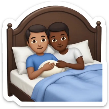 Black adult male and white male adult dark hair, naked, spooning in bed sticker