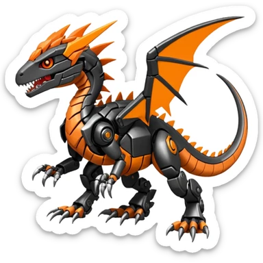 Cool Edgy Black Orange Digimon-Fakemon-Guilmon-Velociraptor-Dragon-Mecha full body sticker