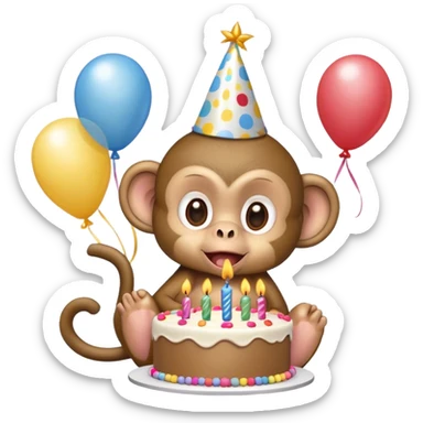 a baby monkey with a birthday cake blowing out the candles  sticker