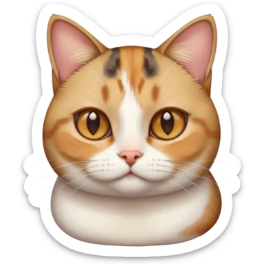 torbie and white cat with small head, hazel eyes, and short but chubby body sticker