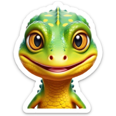 Cinematic Comical Gecko Portrait Emoji, Head tilted dramatically with an exaggeratedly shocked expression, featuring a compact, agile body with wide, comically expressive eyes and a quirky pattern of scales, Simplified yet hilariously expressive features, highly detailed, glowing with a slightly sassy tropical glow, high shine, dramatic yet playful, stylized with an air of quirky reptilian mischief, soft glowing outline, capturing the essence of a meme-worthy gecko that seems ready to scamper its way into viral fame! sticker