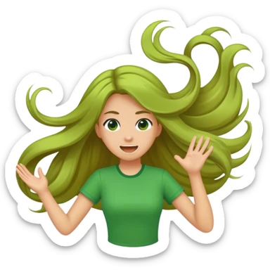 girl with green shirt flipping hair  sticker
