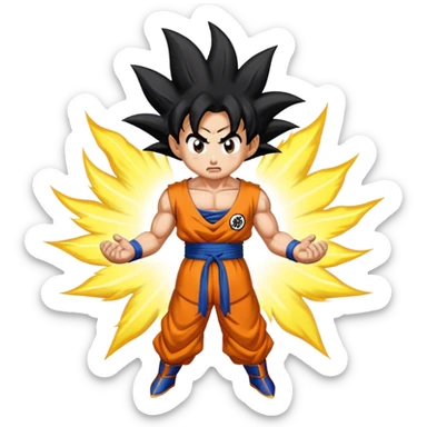 A Goku Emoji Going Super Saiyan with an aura around him sticker