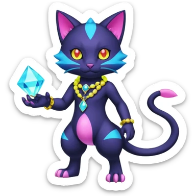 Colorful neon glowing abyssal gatomon-purloin-feline-Fakemon-Digimon-creature wearing a cool casual fashionable aesthetic clothes and accessories and jewelries and apparels fursona (full body)  sticker