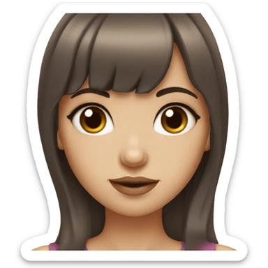 Girl with very fair skin dark brown hair with bangs big lips and brown eyes sticker