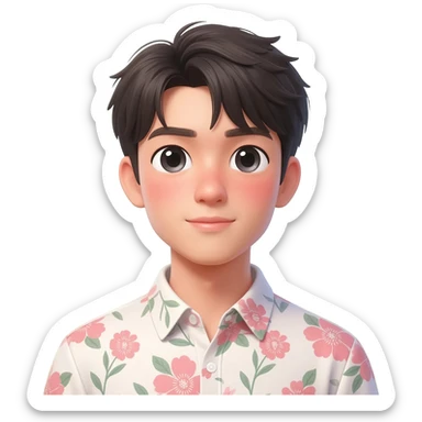 Gorgeous bright sparkly romantic Asian anime style guy with blushing face and flowers aesthetic trending style outside sticker