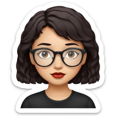 niña con pelo corto con ondas color negro rojiso con lentes negros sticker