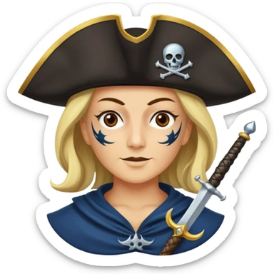 Um emoji com um pirata com uma máscara com cor de galáxia e uma estrela de galáxia e um espada cor galáxia sticker