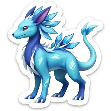 Suicune-Aurorus-Salandit-Glaceon-Meganium-fusion (full body) sticker