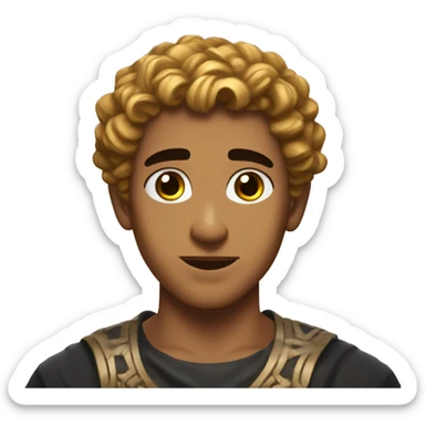 make an emoji a big greek boy who has an hourglass figure, he loves food, and has a lucious middle part black haie which flows down his head and neck, he is beatiful and young, reminiscant of a young greek god, brown golden skin sticker