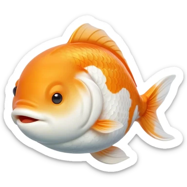 Meme-Worthy Cute Sleeping Orange and White Goldfish Portrait Emoji, Head resting peacefully with a contented smile, showcasing a streamlined, graceful body with a luxuriously soft blend of orange and white, eyes closed in a serene, floating nap, Simplified yet hilariously adorable features, highly detailed, glowing with a soft, drowsy light, high shine, relaxed and utterly lovable, stylized with an air of playful laziness, bright and heartwarming, soft glowing outline, capturing the essence of a comically sleepy goldfish, so meme-worthy it feels like it could instantly become the next viral sensation of adorable slumber! sticker