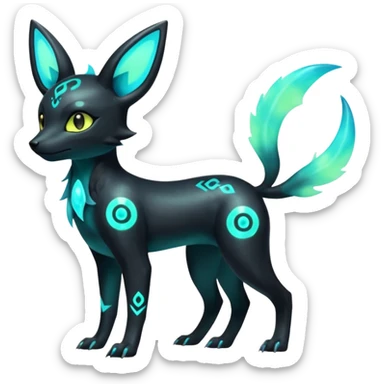 Shiny Ethereal Eldritch Cool Edgy Badass Punky Aural Iridescent Fluorescent Bioluminescent Umbreon-Amaura-Salandit-Litten-Fakémon-fusion (full body) sticker