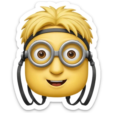 Minion emoji with a round head like normal emojis and a smurk like this emoji but a minion so basically that emoji with the goggles and the hair and not a funny head shape 😏 sticker