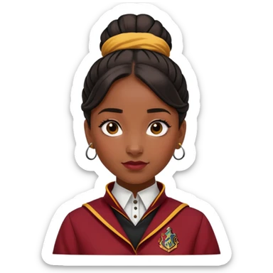 Leilah Sutherland is alicia spinnet in harry potter, wear hogwarts gryfindor uniform, black knot bun hair, black skin sticker