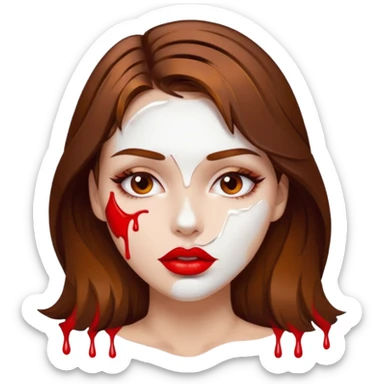 Brown Hair Woman , white paint , drip, face, hot  Sexy, lips sticker