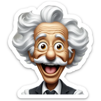 Laughing nuclear Einstein in Uncle Scrooge style, oil paint, mysterious eyes, intricate lips, masterpiece pose, odd perspective, beautiful, desirable, logical sticker