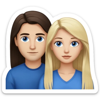 Woman with long dark brown hair and brown eyes beside a man with blonde hair and blue eyes sticker