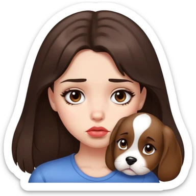 Girl with brunette hair doing puppy eyes with pouty sad lips sticker