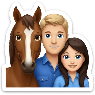 Smiling blue eyed trevor donovan with smiling BROWN eyed danica mckellan and one brown horse sticker