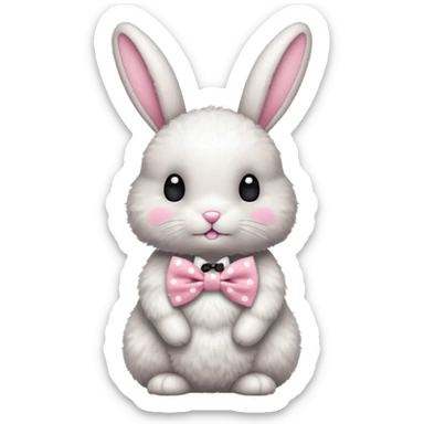 Fluffy rabbit with polka-dot pink bow tie, body sticker