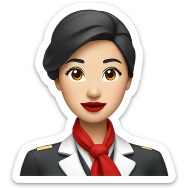 Asian flight attendant with scarf red lips sticker