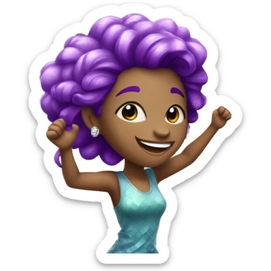 one girl with purple hair made from purple crystals or diamonds or jewels, she is feeling happy and elated and excited sticker