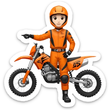 dirtbike rider in orange gear signing autographs sticker