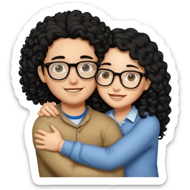 ok use the first photo on last row u sent but make me look 18 and long black curly hair and glasses make us hug each other sticker