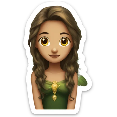 big wings, Beautiful, fairy, gold, brown, dark green, green, long hair sticker