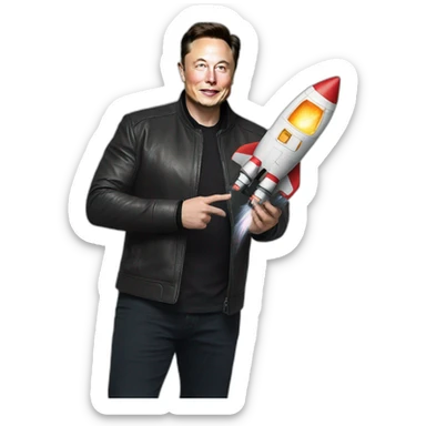Elon Musk with rocket in hand sticker