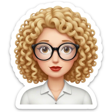 curly white woman enormous glasses sticker