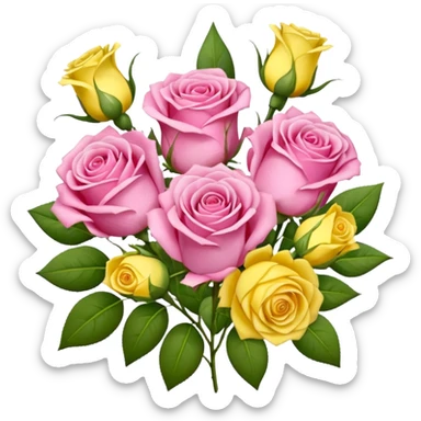A mixed bouquet of pink roses and yellow lisianthus sticker