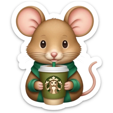 mouse holding a Starbucks cup sticker