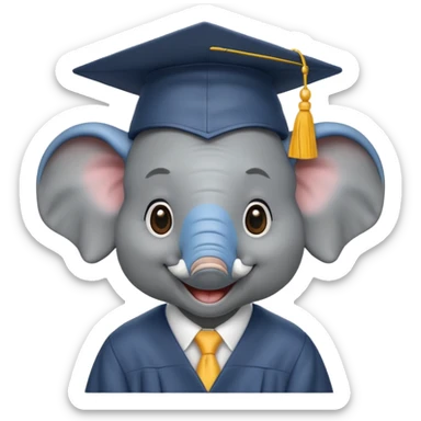 happy elephint wearing a graduation cap sticker
