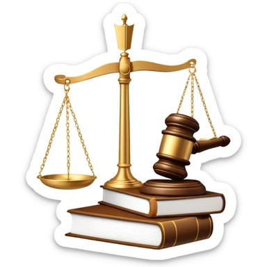 An icon featuring a gavel, legal scales, and a law book, symbolizing the study of law. The design includes a courthouse silhouette in the background, representing justice and legal systems. Transparent background highlights the principles of law and legal practice. sticker