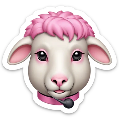 Sheep with a sleek high-tech earpiece, trendy pink asymmetrical wool haircut with undercut, and a confident smirk that screams fashion trendsetter. sticker